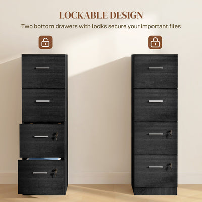 HOMCOM Four-Drawer Lockable Filing Cabinet - Black Wood Effect 