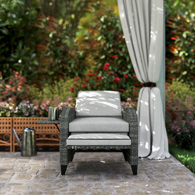Outsunny Outdoor Recliner Chair with Adjustable Backrest and Footrest, Cushion, Side Tray, Light Grey 