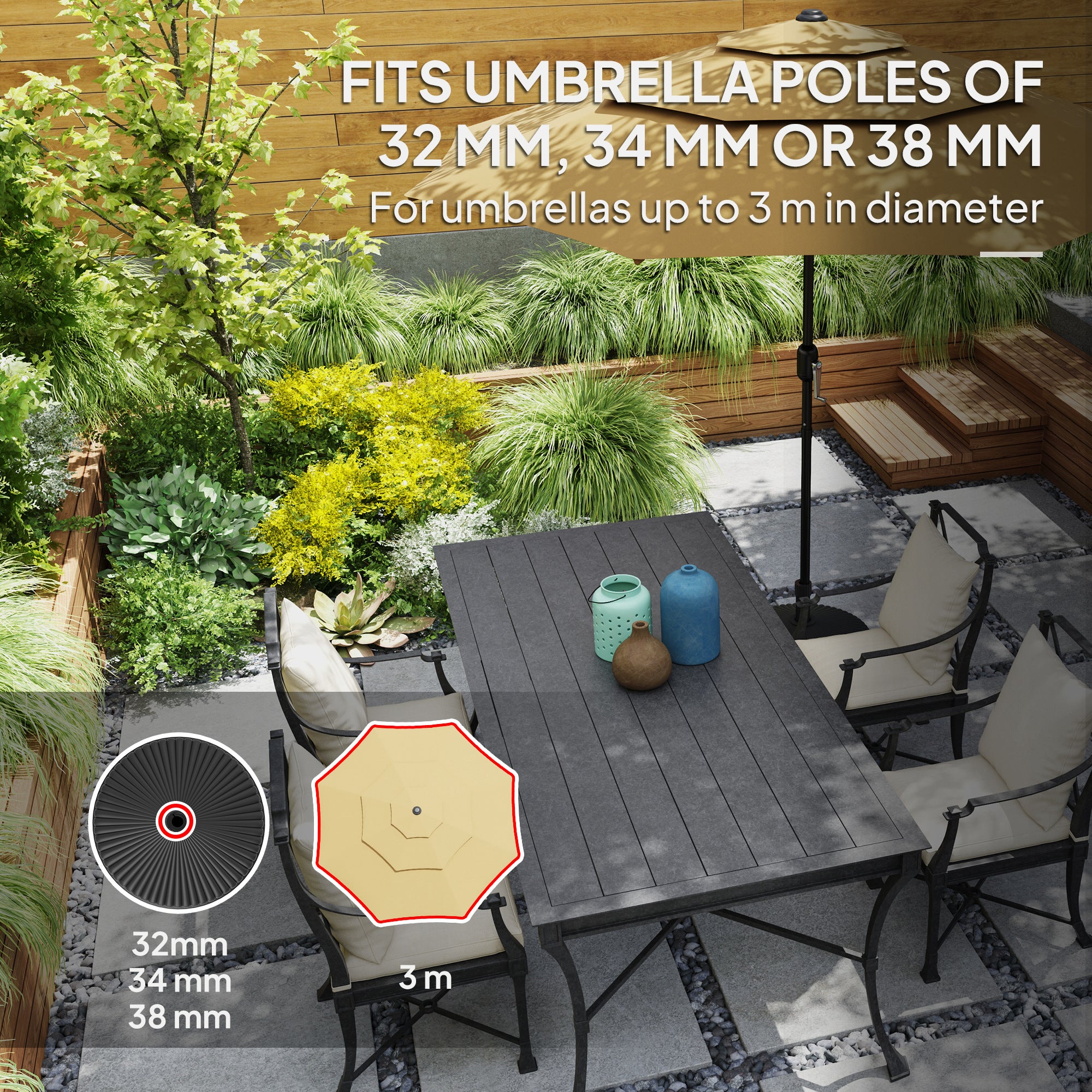 Outsunny Garden Parasol Base Holder, 28kg Sand Filled, 23kg Water Filled, Sun Umbrella Base, Φ55 x 30H cm Black 