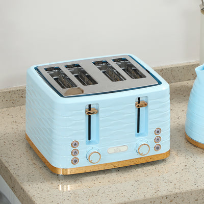 HOMCOM 3000W 1.7L Kettle & 4 Slice Toaster, Kettle and Toaster Set with 7 Browning Controls and Crumb Tray, Light Blue 