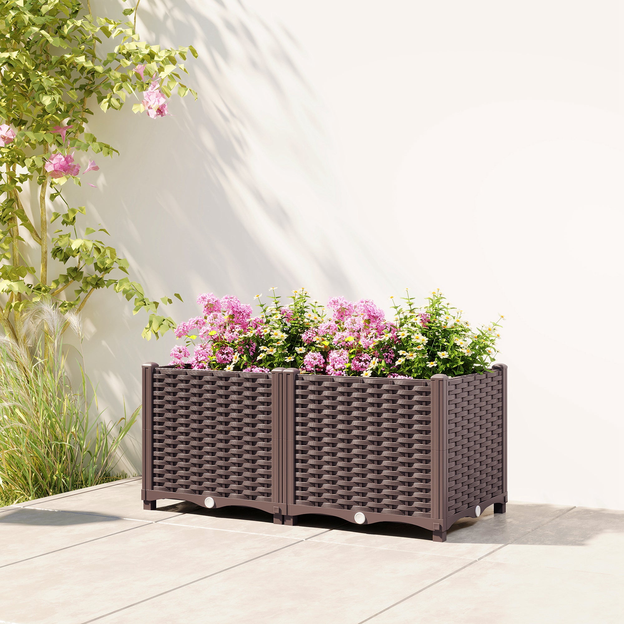 Outsunny Plastic Raised Garden Bed with Legs, Self Watering Elevated Planter Boxes with Drainage Holes and Plugs 