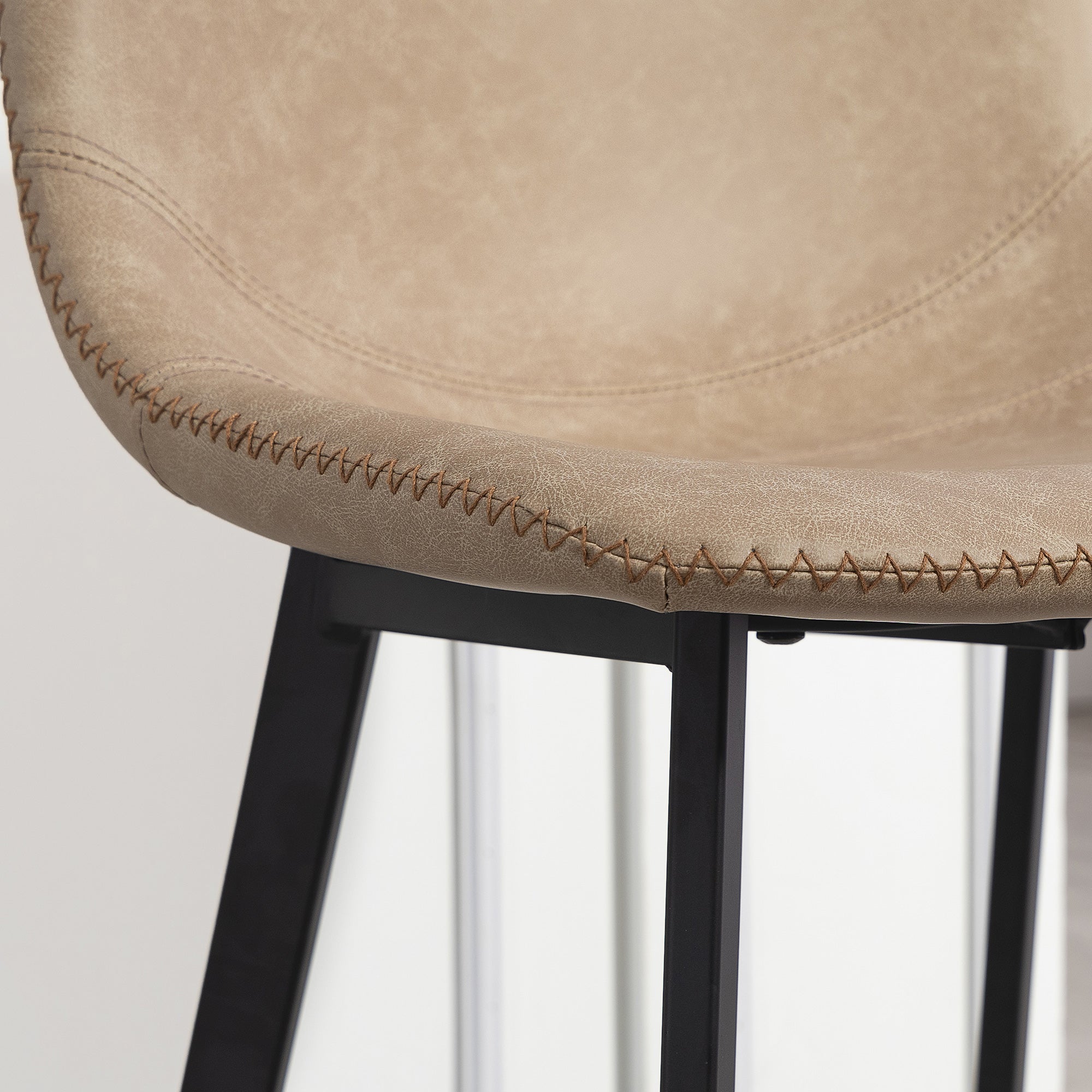 HOMCOM Bar Stools Set of 2, PU Leather Dining Stools with Backrest, Footrest, for Kitchen, Counter, Breakfast Bar, Light Brown 