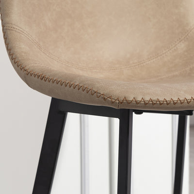 HOMCOM Bar Stools Set of 2, PU Leather Dining Stools with Backrest, Footrest, for Kitchen, Counter, Breakfast Bar, Light Brown 