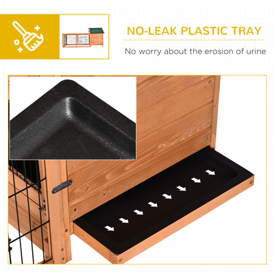 PawHut Wooden Rabbit Hutch Outdoor, Guinea Pig Hutch, Detachable Pet House Animal Cage with Openable Run & Roof Lockable Door Slide-out Tray 146 x 95 x 69cm 
