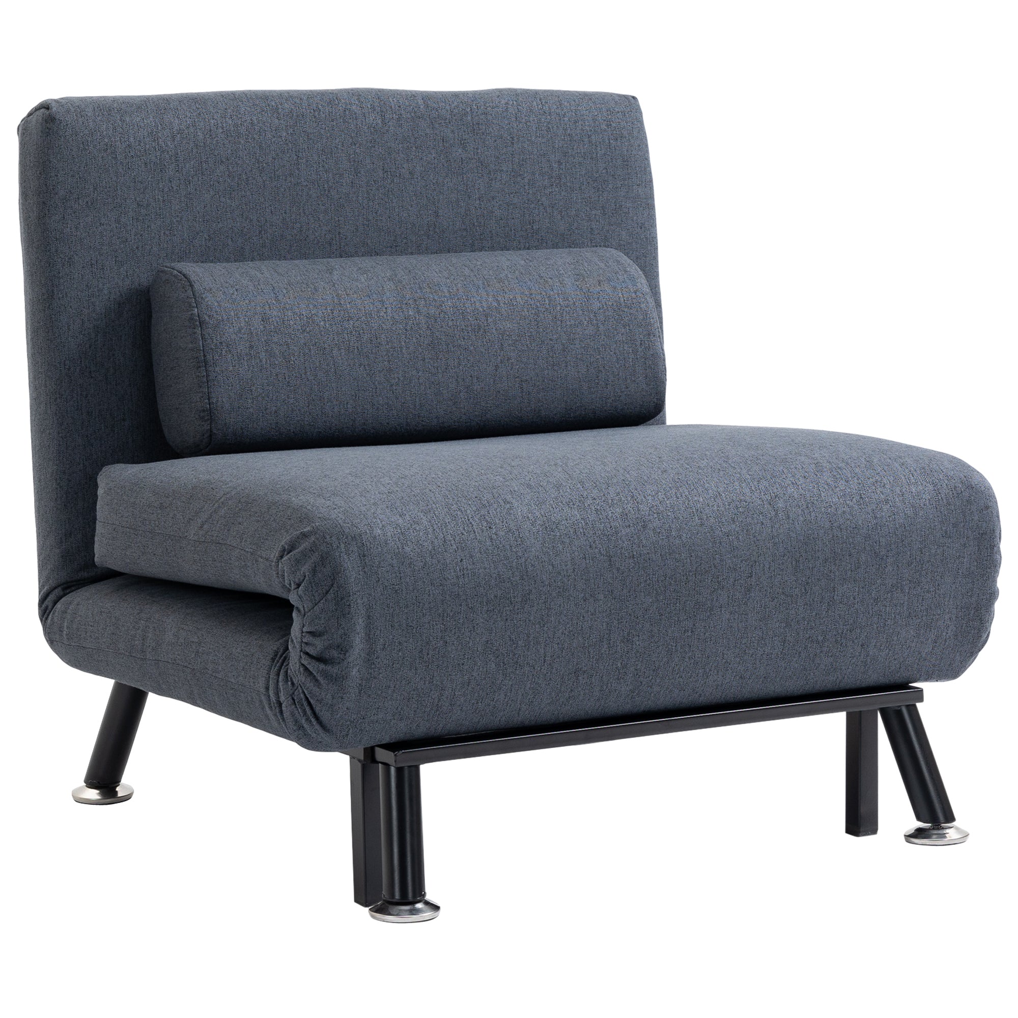 HOMCOM Linen Chair Bed, 3-in-1 Convertible Sleeper Chair with Adjustable Backrest, Pillow, for Living Room, Bedroom, Dark Grey 