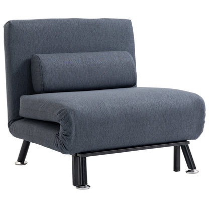 HOMCOM Linen Chair Bed, 3-in-1 Convertible Sleeper Chair with Adjustable Backrest, Pillow, for Living Room, Bedroom, Dark Grey 