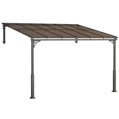 Outsunny 3.4 x 3 m Metal Lean-to Pergola, Wall-Mounted Garden Pergola with Polycarbonate Roof and Metal-Aluminium Frame, Heavy Duty Hardtop Gazebo for Outdoor Patios, BBQ, Brown 
