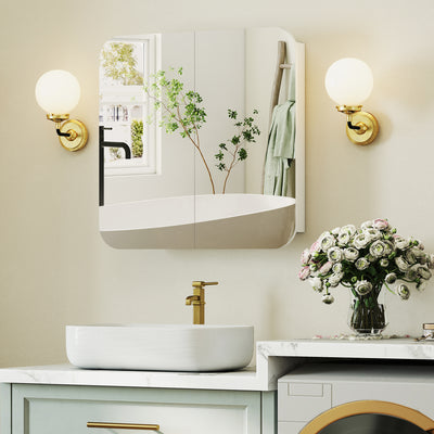 HOMCOM Arched Bathroom Mirror Cabinet with Adjustable Shelves - White 
