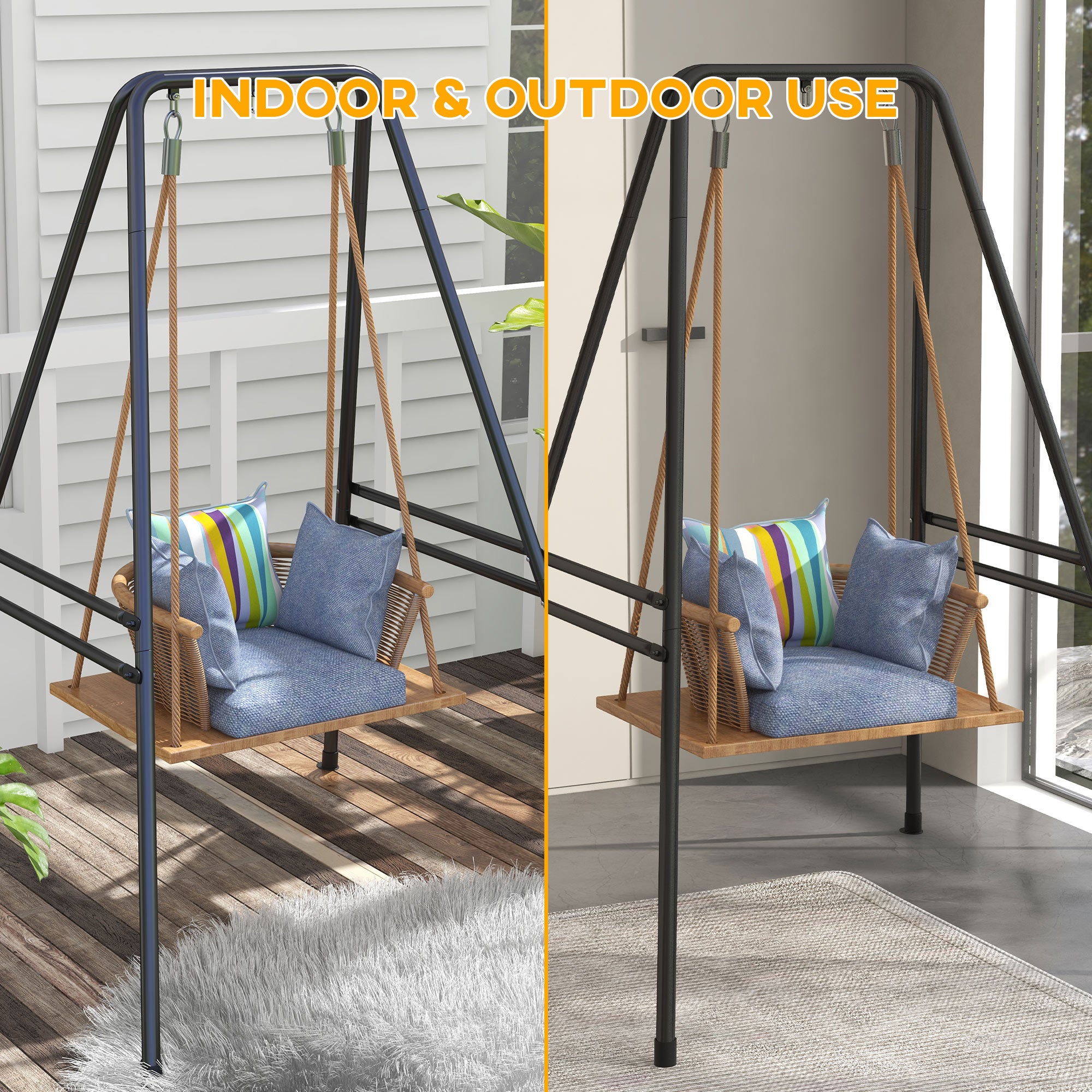 Outsunny Hammock Chair Stand, Hanging Heavy Duty Metal Frame Hammock Stand for Hanging Hammock Air Porch Swing Chair, Egg Chair, Black 