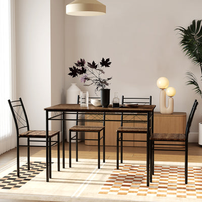 HOMCOM Modern Dining Table Set for 4, Space-Saving 5 Pieces Kitchen Table Set with Rectangle Table and Steel Frame, Oak 