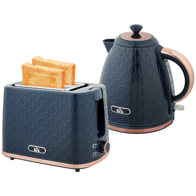 HOMCOM 1.7L 3000W Fast Boil Kettle & 2 Slice Toaster Set, Kettle and Toaster Set with Auto Shut Off, Browning Controls, Blue 