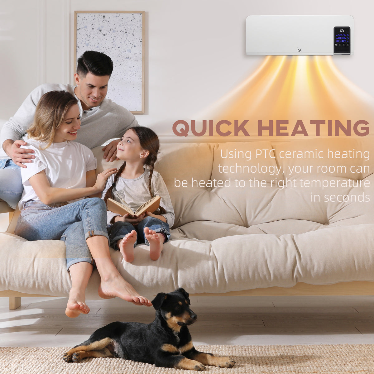 HOMCOM 2kW Wall-Mounted Heater, 18-45°C Temperature - White