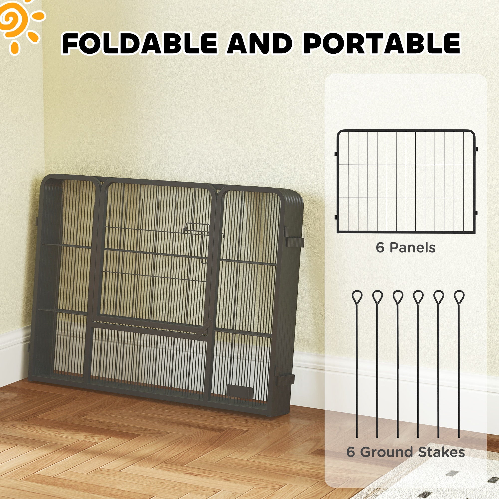 PawHut 6 Panels Dog Playpen, Portable Detachable Puppy Pen with Door, for Small Dogs, 60cm High, Black 