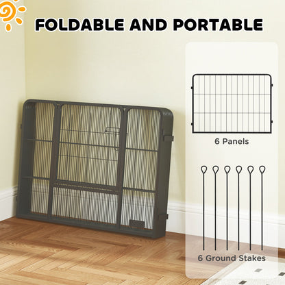 PawHut 6 Panels Dog Playpen, Portable Detachable Puppy Pen with Door, for Small Dogs, 60cm High, Black 