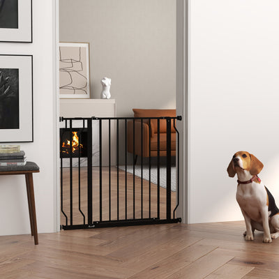 PawHut Wide Dog Safety Gate, with Door Pressure, for Doorways, Hallways, Staircases - Black 