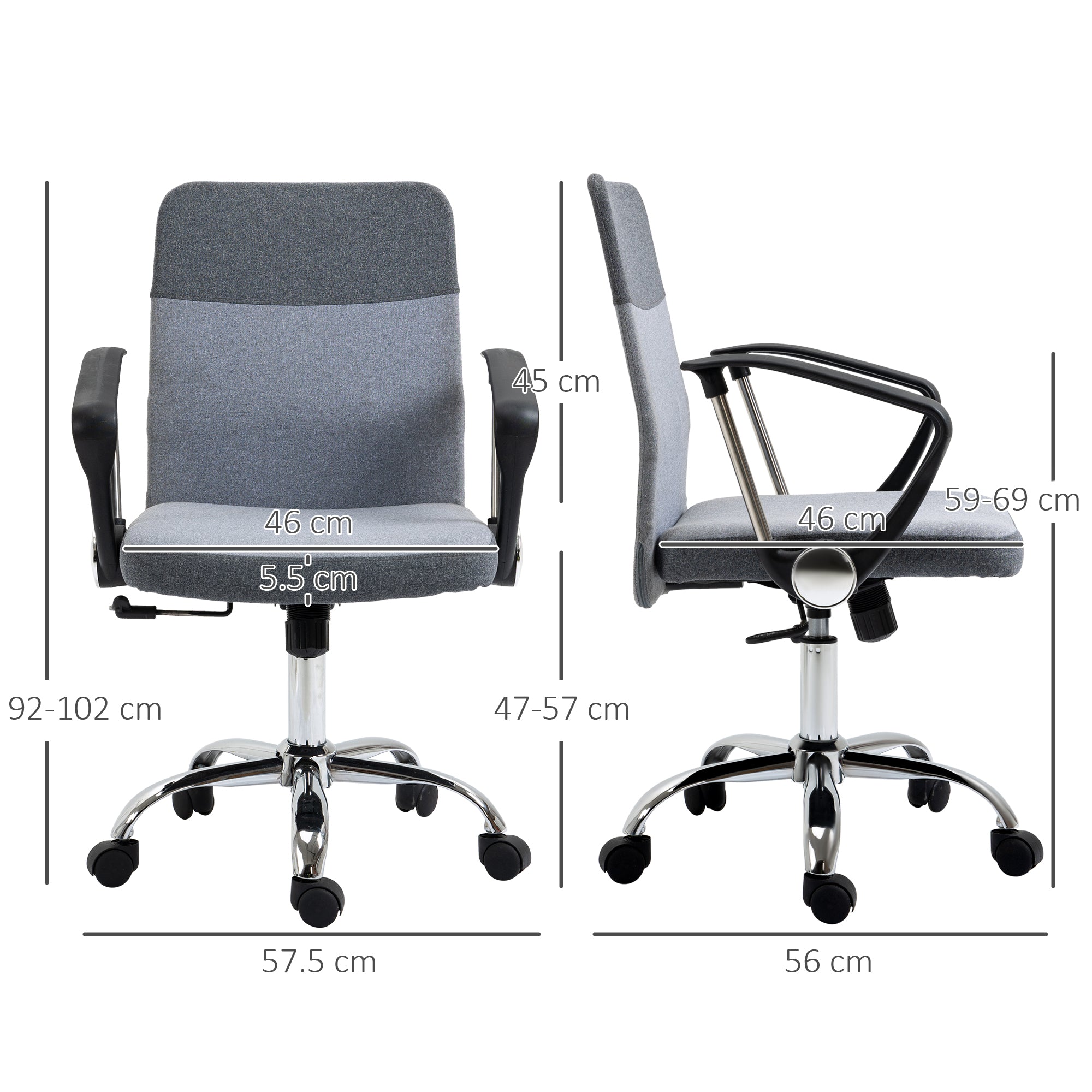 Vinsetto Office Chair Linen Fabric Swivel Computer Desk Chair Home Study Adjustable Chair with Wheels, Grey 