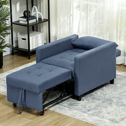 HOMCOM 3-In-1 Chair Bed, Convertible Sleeper Chair with Adjustable Backrest, Pillow and Footrest for Living Room, Blue 