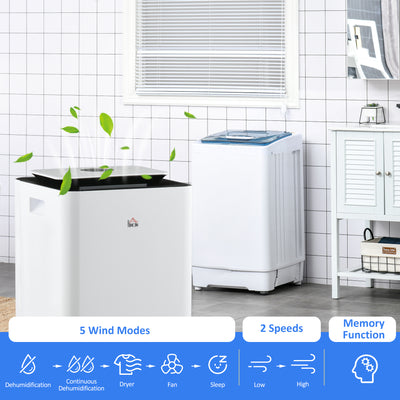 HOMCOM 3500mL Portable Dehumidifier with Air Purifier, 24H Timer, 5 Modes, 16L/Day, for Home Laundry, White 