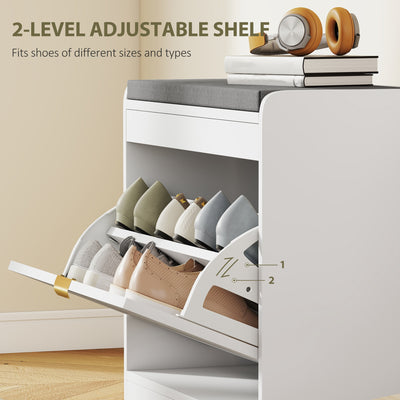 HOMCOM Shoe Storage with Seat, Upholstered Entryway Bench, Shoe Bench with 1 Flip Drawer and 4 Vents for 5 Pairs of Shoes 