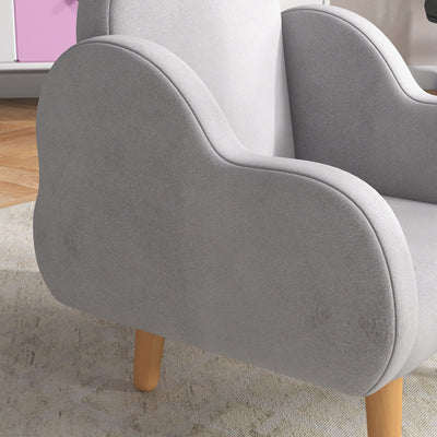 ZONEKIZ Kids Armchair Toddler Sofa Children Chair with Arm Rest, Wooden Frame, Velvet, PP Legs, Cloud Shape, for Ages 1.5-3 Years - Grey 
