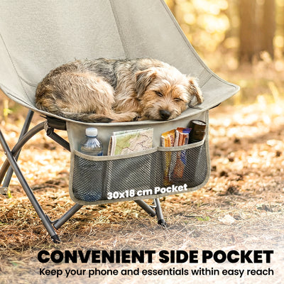 Outsunny Camping Chair for Adults Heavy Duty Folding Camp Chair with Side Pocket and Carry Bag Khaki 