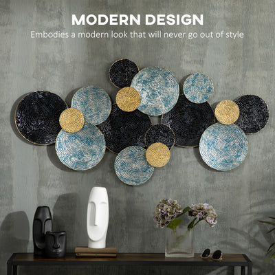 HOMCOM 3D Metal Wall Art Modern Circle Hanging Wall Sculptures Home Decor for Living Room Bedroom Dining Room, Blue Black Gold 