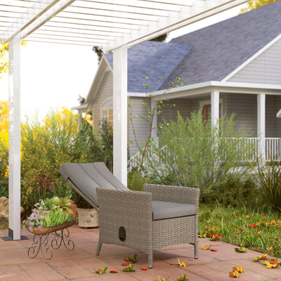 Outsunny 105°-150° Reclining Rattan Chair - Grey 