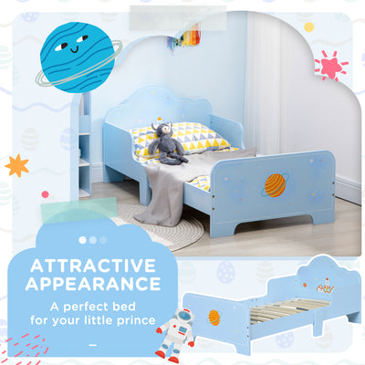 ZONEKIZ Space Themed Toddler Bed, Kids Bedroom Furniture, with Safety Rails - Blue 