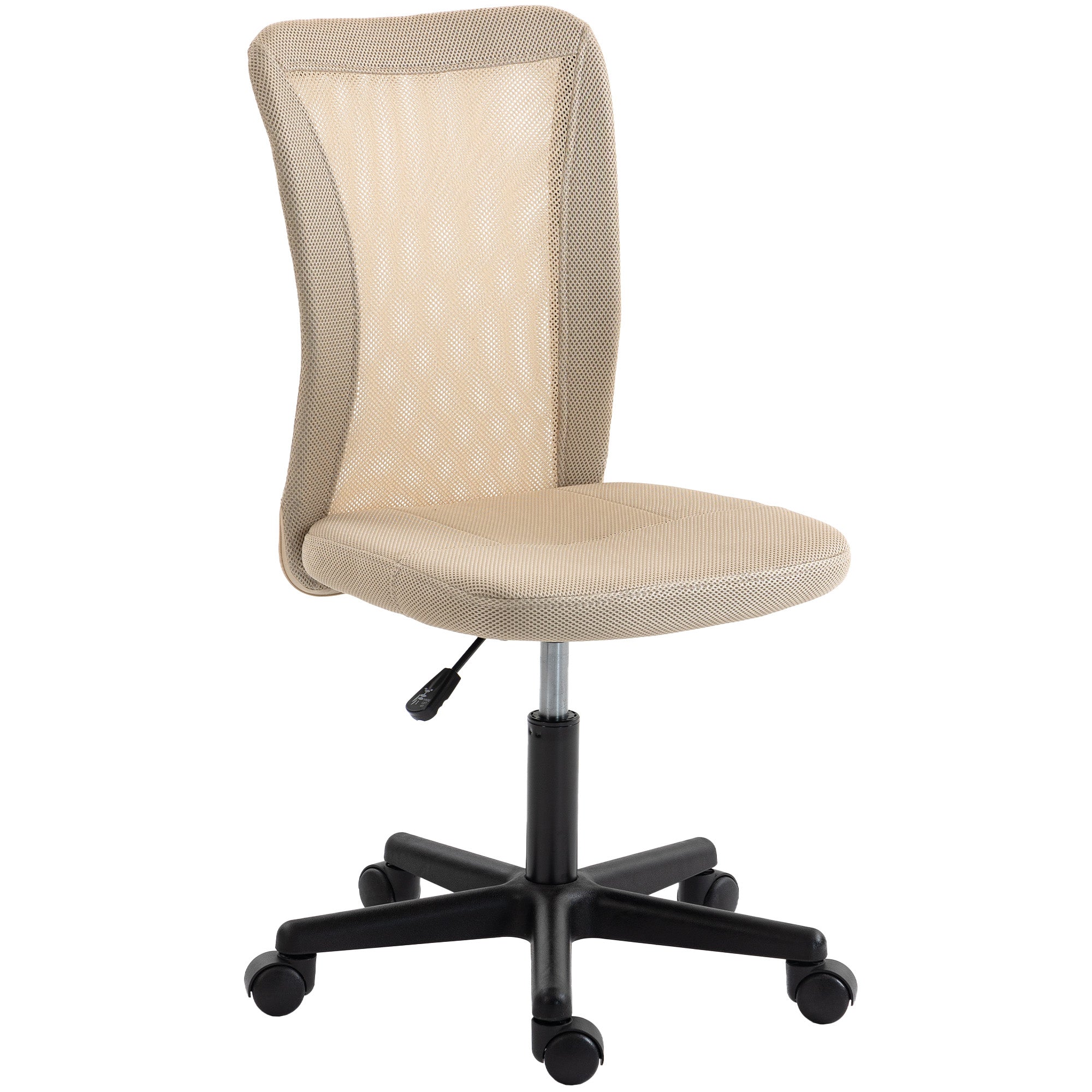 Vinsetto Computer Desk Chair, Mesh Office Chair with Adjustable Height and Swivel Wheels, Armless Study Chair, Beige 