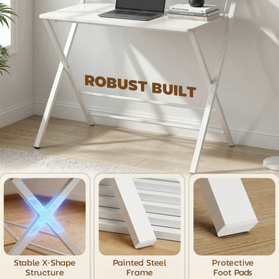 HOMCOM Compact Folding Desk for Small Spaces with Storage Shelf for Home Office, White 