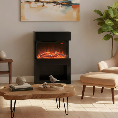 HOMCOM 19" Electric Fireplace with Surround, 3D Flame Effect, 6 Colours & 3 Brightness Levels, 1000W/2000W Black Electric Fire and Mantel Reach up to 30㎡ Space with Remote & Timer, 3 Sided View 