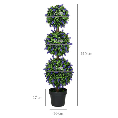 HOMCOM Set of 2 Artificial Plants, Lavender Flowers Ball Trees with Pot, for Home Indoor Outdoor Decor, 110cm 