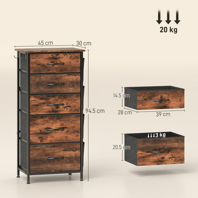 HOMCOM Chest of Five Fabric Drawers - Rustic Brown 