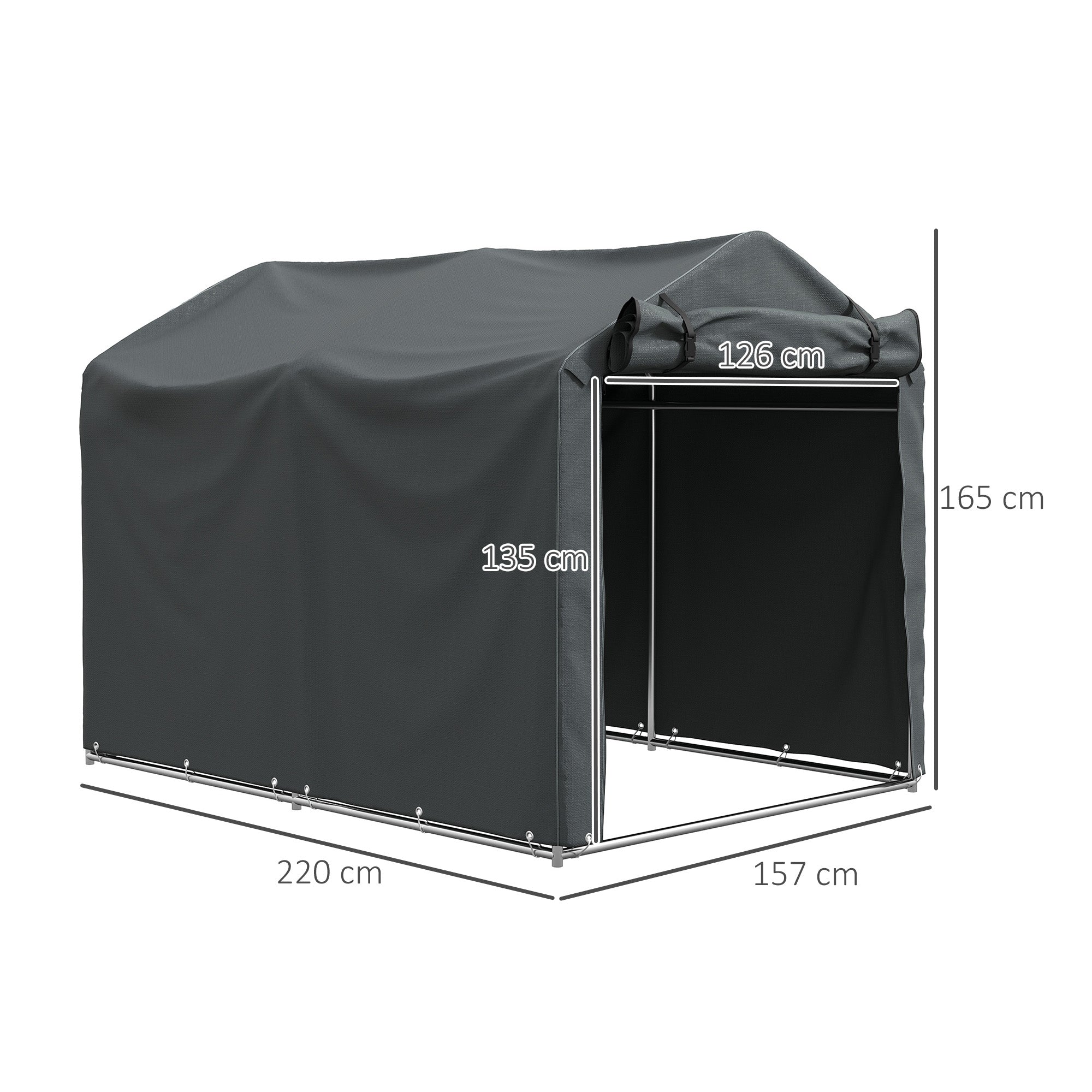 Outsunny 2.2 x 1.6 m Garden Storage Tent, Waterproof Anti-UV Bike Tent with Roll-up Zipper Door, Galvanised Outdoor Storage Shelter Carport for Bike, Motorbike, Garden Tools, Dark Grey 