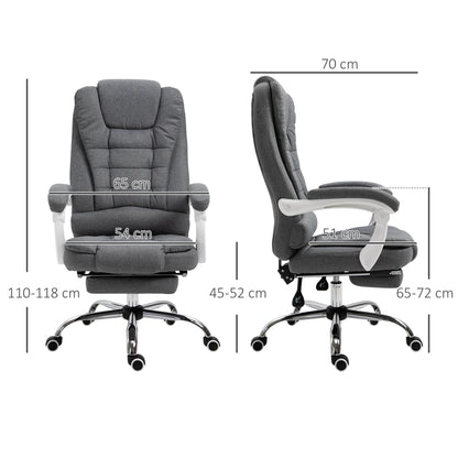 Vinsetto Office Chair, Computer Desk Chair, Linen Fabric Swivel Rolling Task Chair with Large Soft Padded Cushion, 135\'c2\'b0 Reclining Backrest and Retractable Footrest, Grey