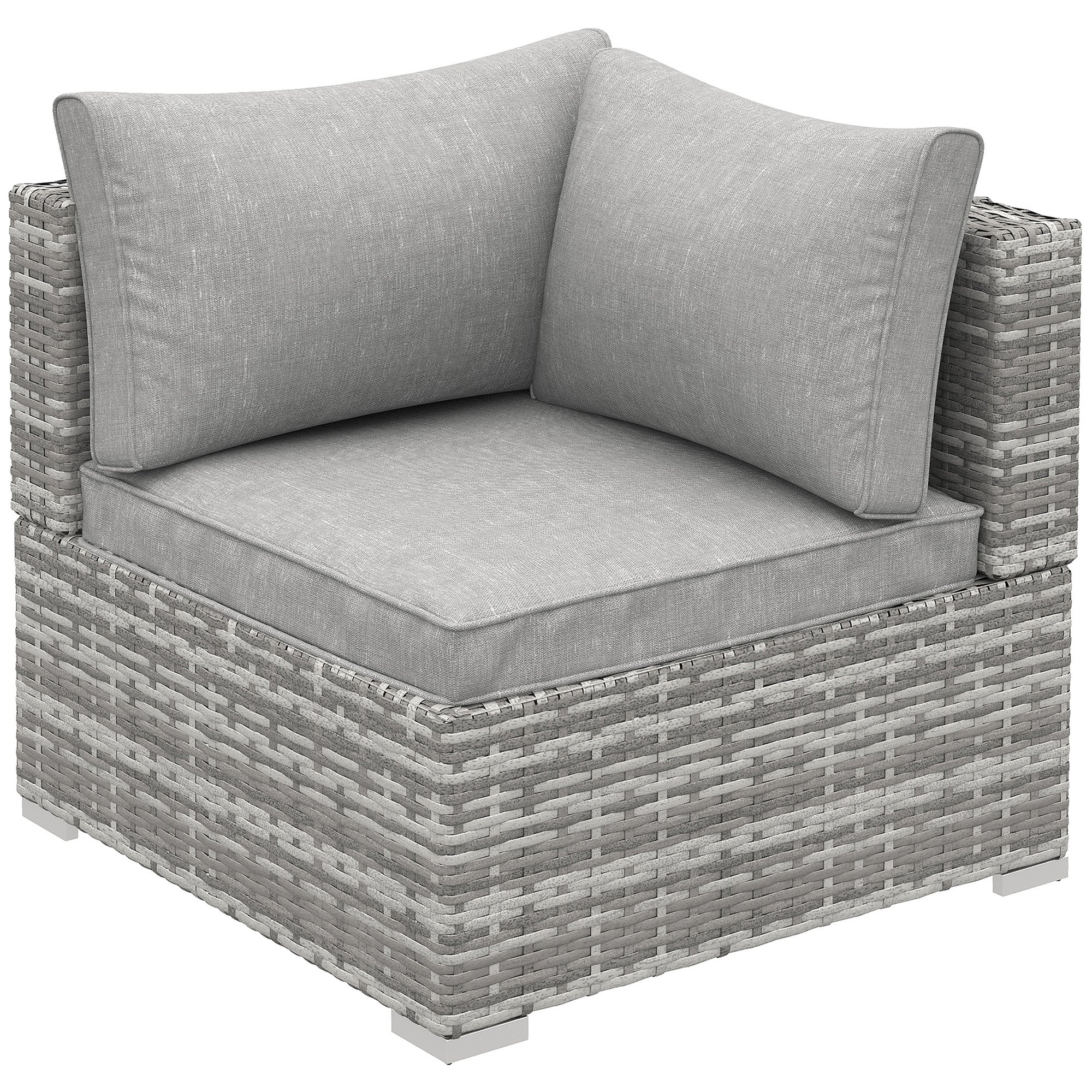 Outsunny Outdoor PE Rattan Corner Sofa, Garden Wicker Furniture Single Sofa Chair w/ Cushions, Light Grey 