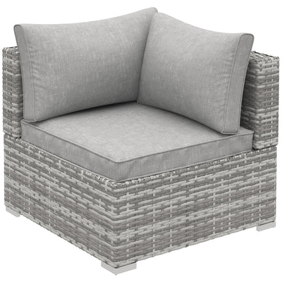 Outsunny Outdoor PE Rattan Corner Sofa, Garden Wicker Furniture Single Sofa Chair w/ Cushions, Light Grey 