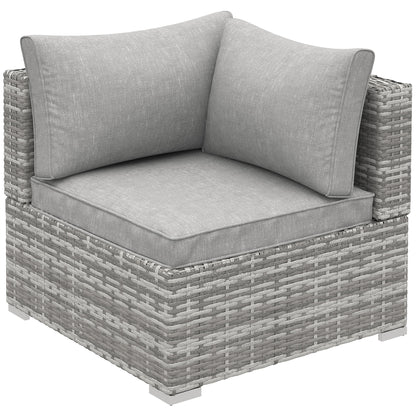 Outsunny Outdoor PE Rattan Corner Sofa, Garden Wicker Furniture Single Sofa Chair w/ Cushions, Light Grey 