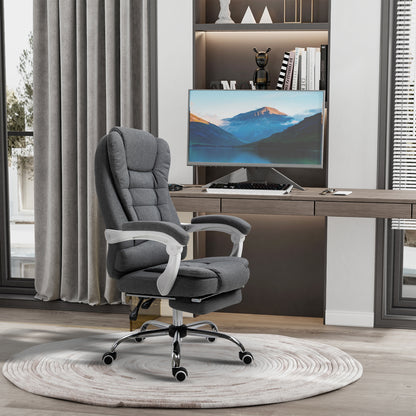 Vinsetto Office Chair, Computer Desk Chair, Linen Fabric Swivel Rolling Task Chair with Large Soft Padded Cushion, 135\'c2\'b0 Reclining Backrest and Retractable Footrest, Grey