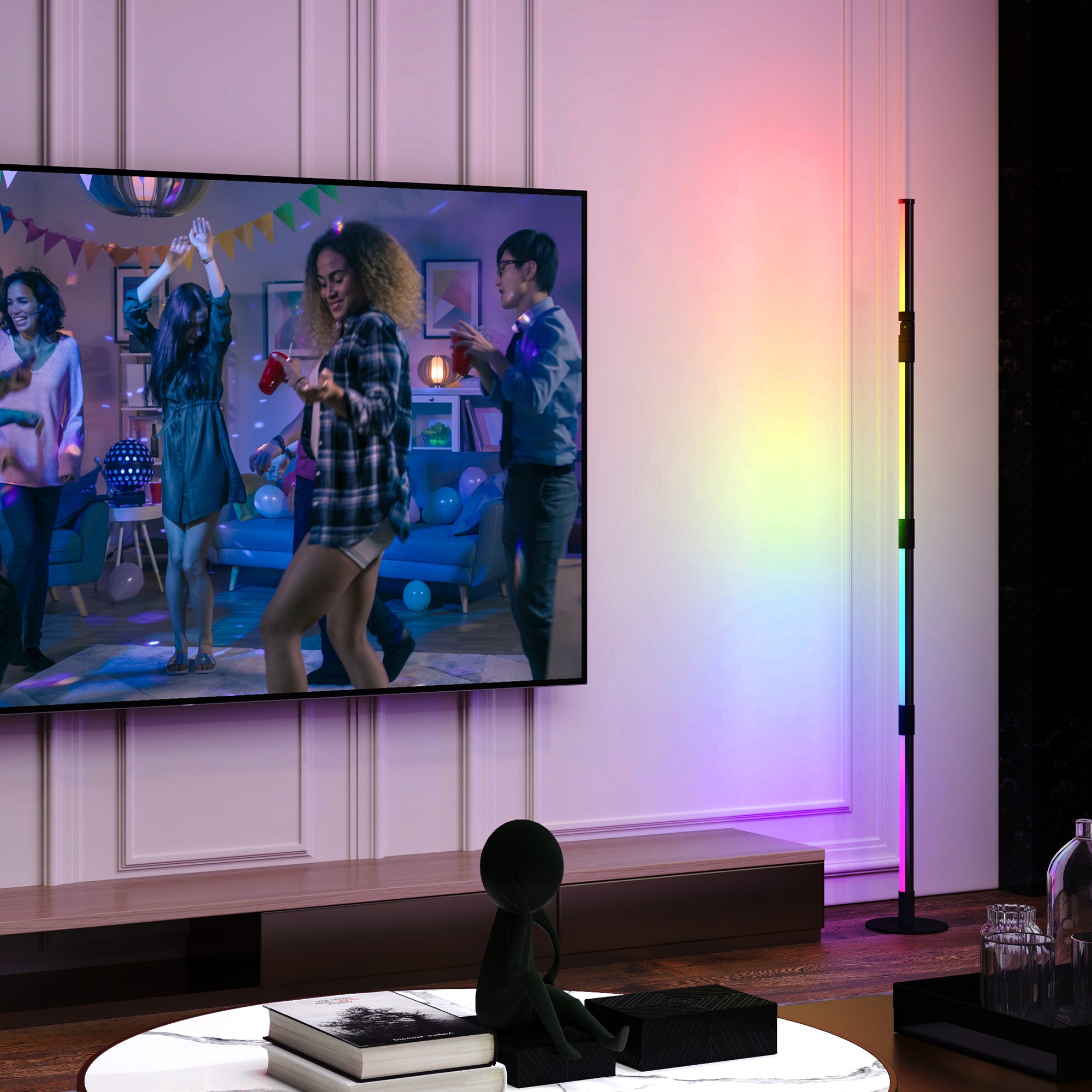 HOMCOM LED Floor Lamp, 360\'c2\'b0 RGB Detachable Corner Floor Lamp with App & Remote Control, Colour Changing Standing Lamp with Music Sync & Timing, for Living Room, Game Room, Dark Grey