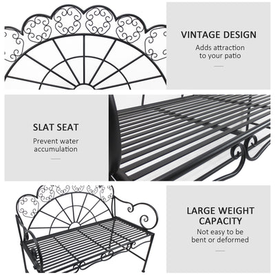 Outsunny Metal Garden Bench Loveseat with Slatted Seat, Black 