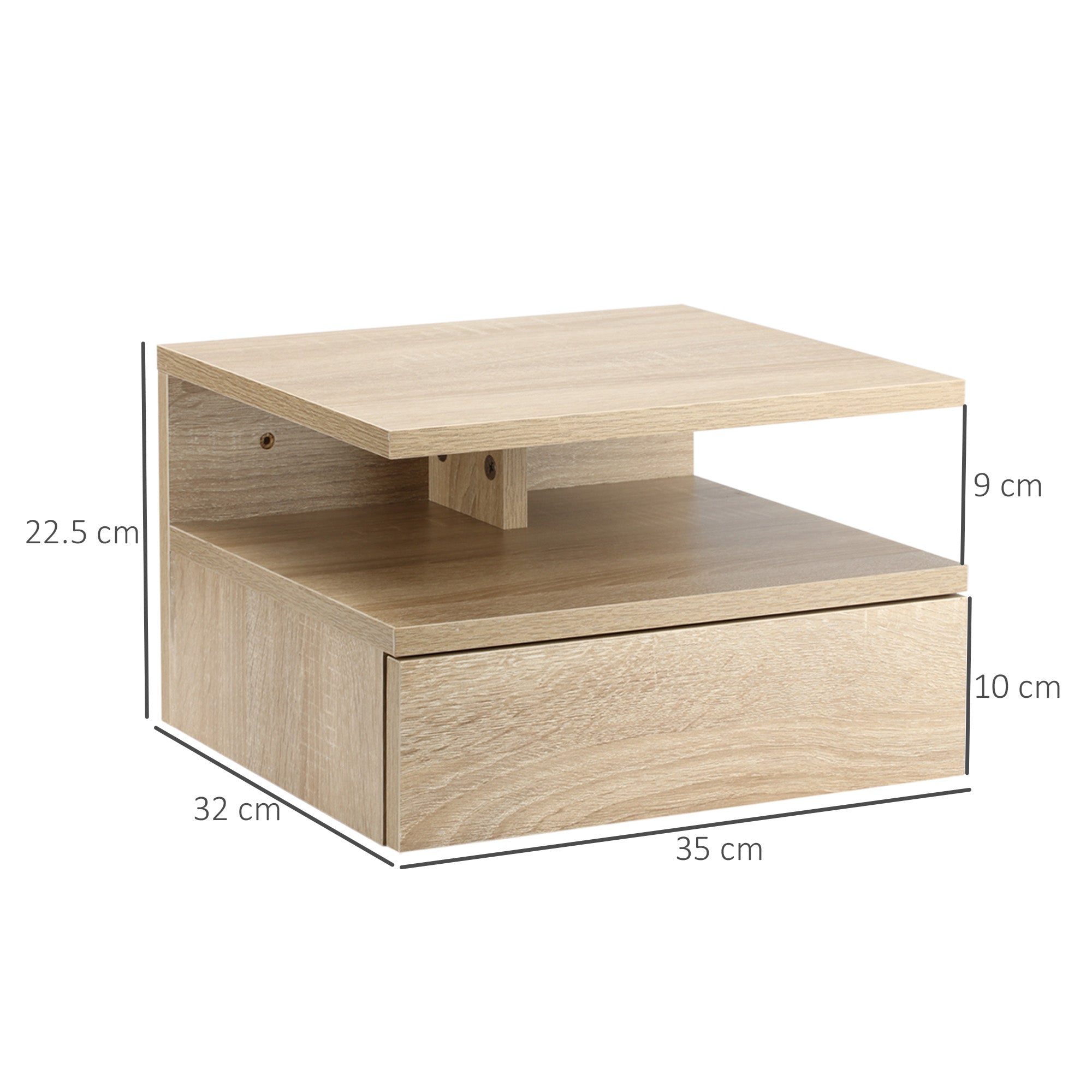 HOMCOM Set of Two Floating Bedside Tables - Oak Tone 