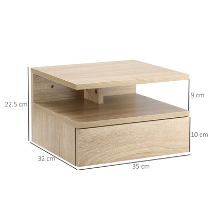 HOMCOM Set of Two Floating Bedside Tables - Oak Tone 