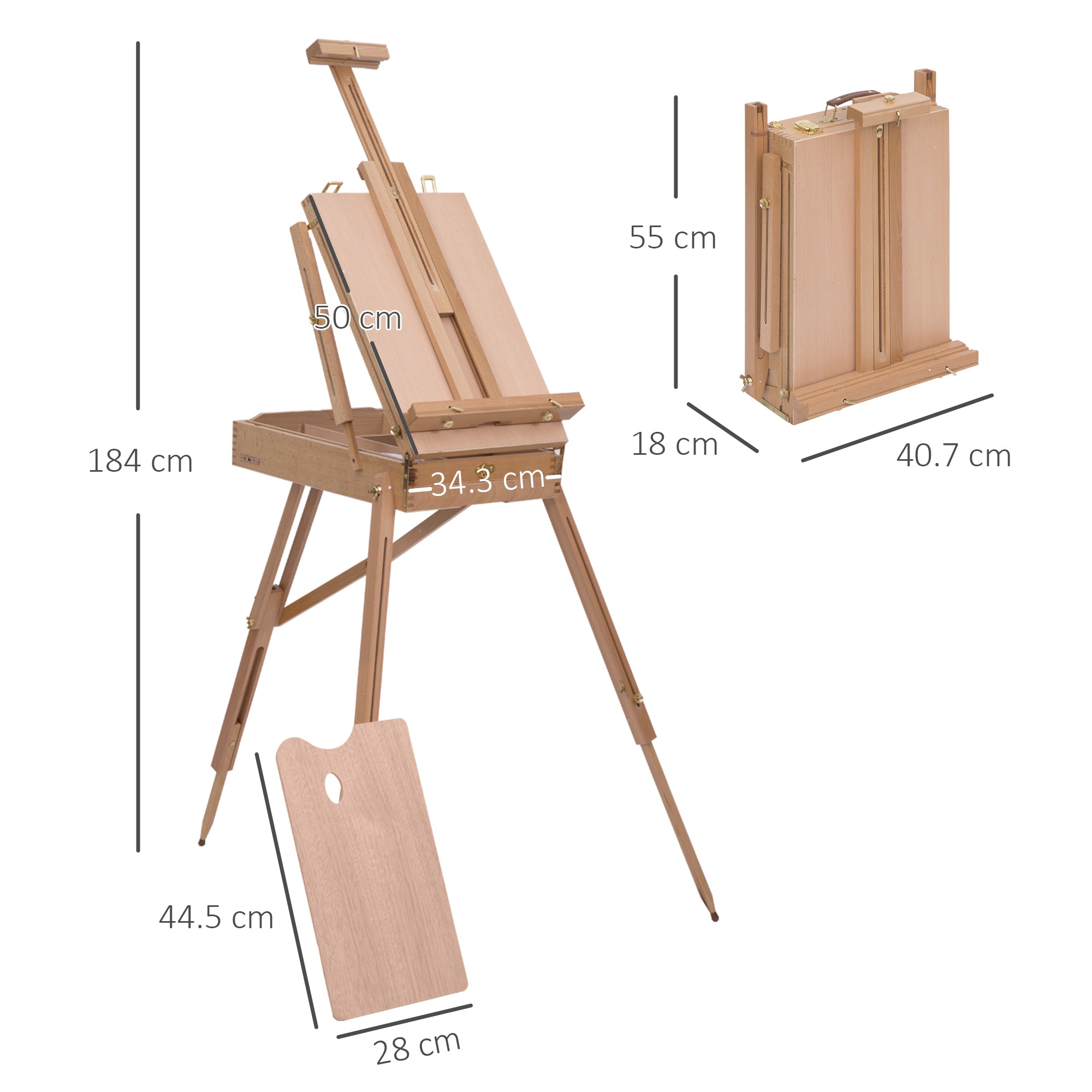 HOMCOM Wooden Art Easel Tripod Sketch Artist Painters Craft Portable Folding Drawing Board Lightweight - Natural Wood 