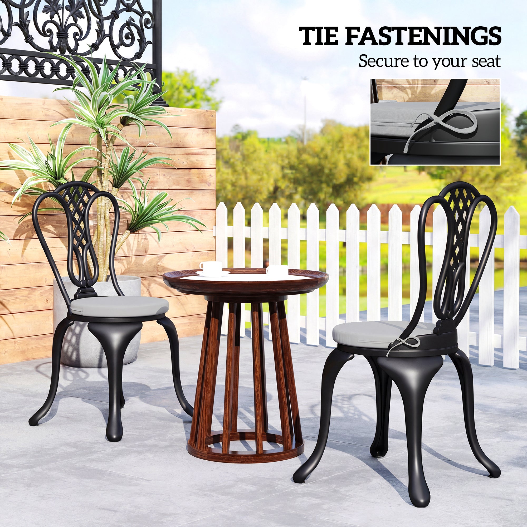 Outsunny Outdoor Bistro Chair Cushions Set of 4 with Removable Cover, 41 x 41 x 5 cm Round Seat Cushions with Ties, Light Grey 