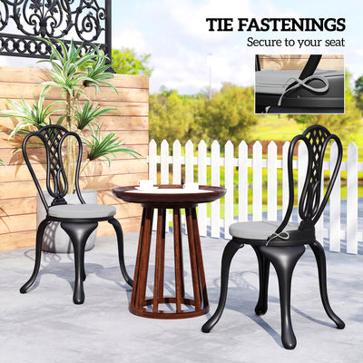 Outsunny Outdoor Bistro Chair Cushions Set of 4 with Removable Cover, 41 x 41 x 5 cm Round Seat Cushions with Ties, Light Grey 