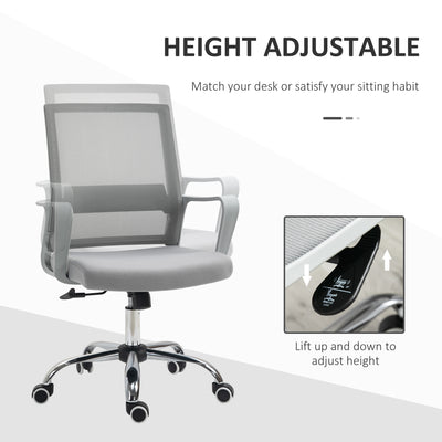 Vinsetto Ergonomic Desk Chair Mesh Office Chair with Adjustable Height Armrest and 360\'c2\'b0 Swivel Castor Wheels Grey 