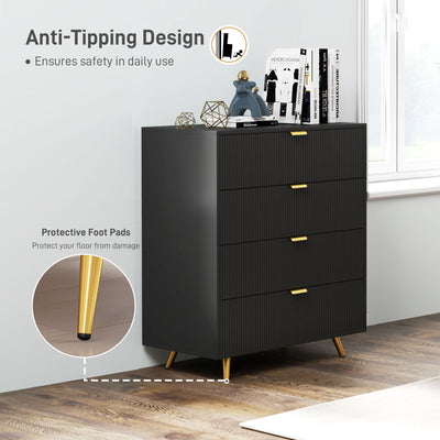 HOMCOM Elegant Four-Drawer Bedside Table - Black 