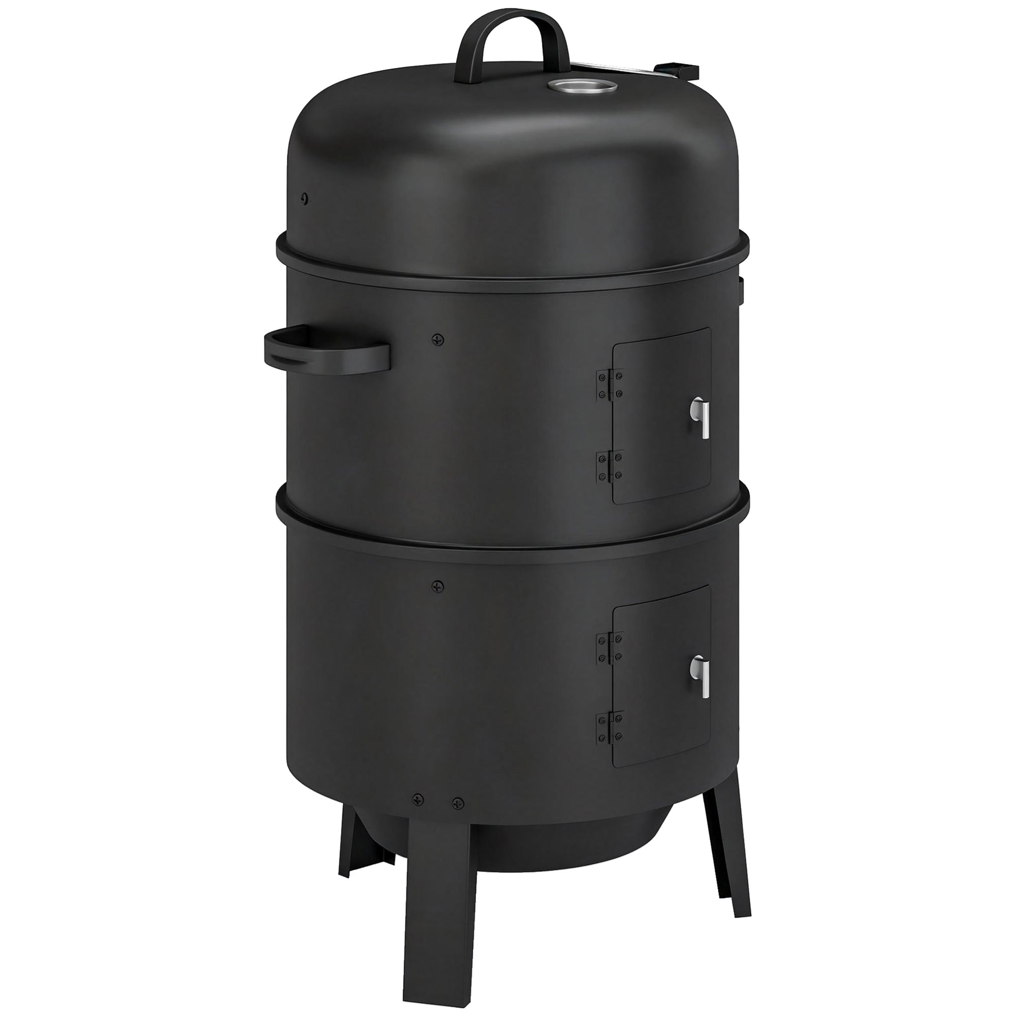 Outsunny 3-in-1 Vertical Charcoal Smoker with 2 Grill Grates, Built-in Thermometer, Adjustable Vent, 2 Doors 