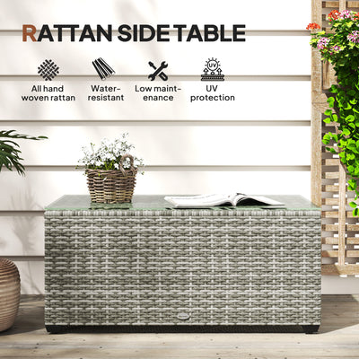Outsunny 90 x 50cm Glass-Top Rattan Side Table - Light Grey 